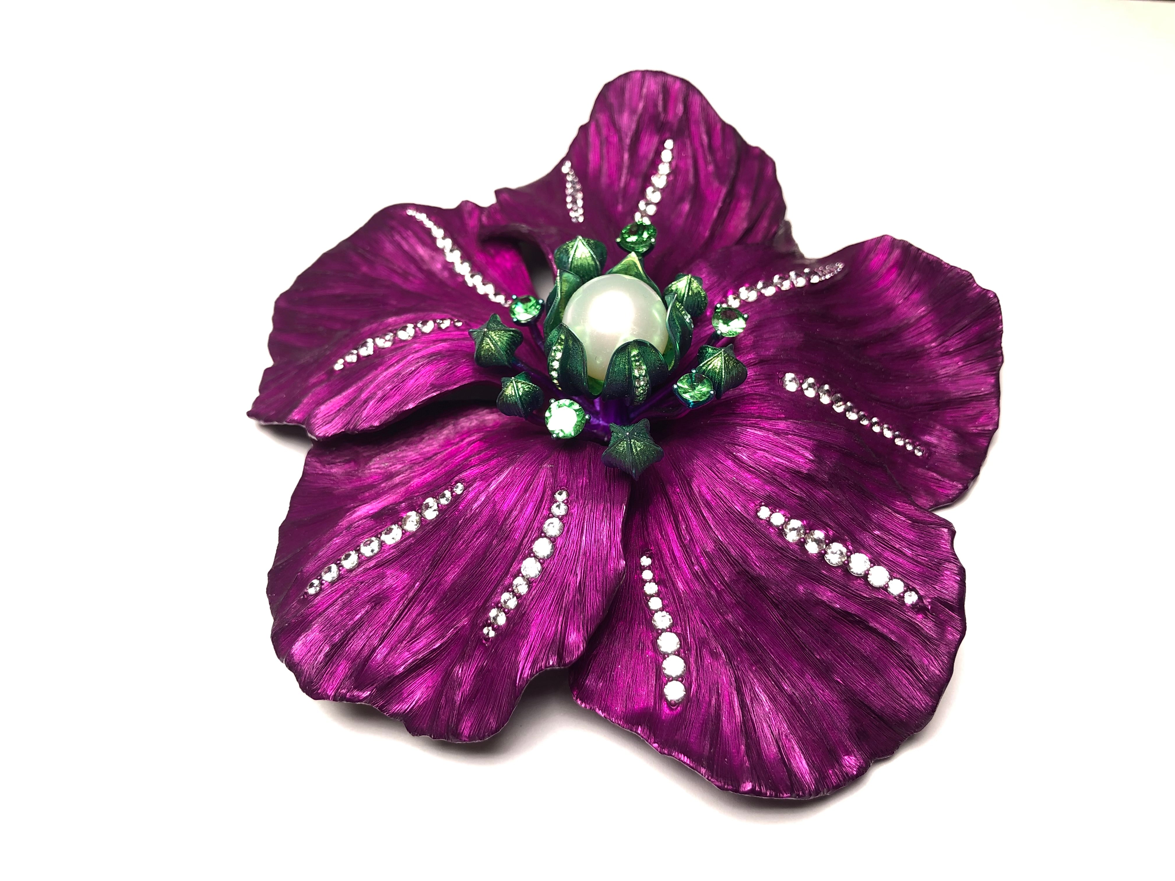 Jewelry Titanium and aluminum diamond Australian White Pearl brooch 110mm