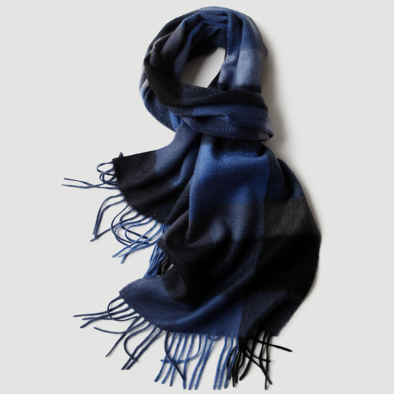 men plaid cashmere scarf, striped, blue, male cashmere autumn and winter, thickened, warm