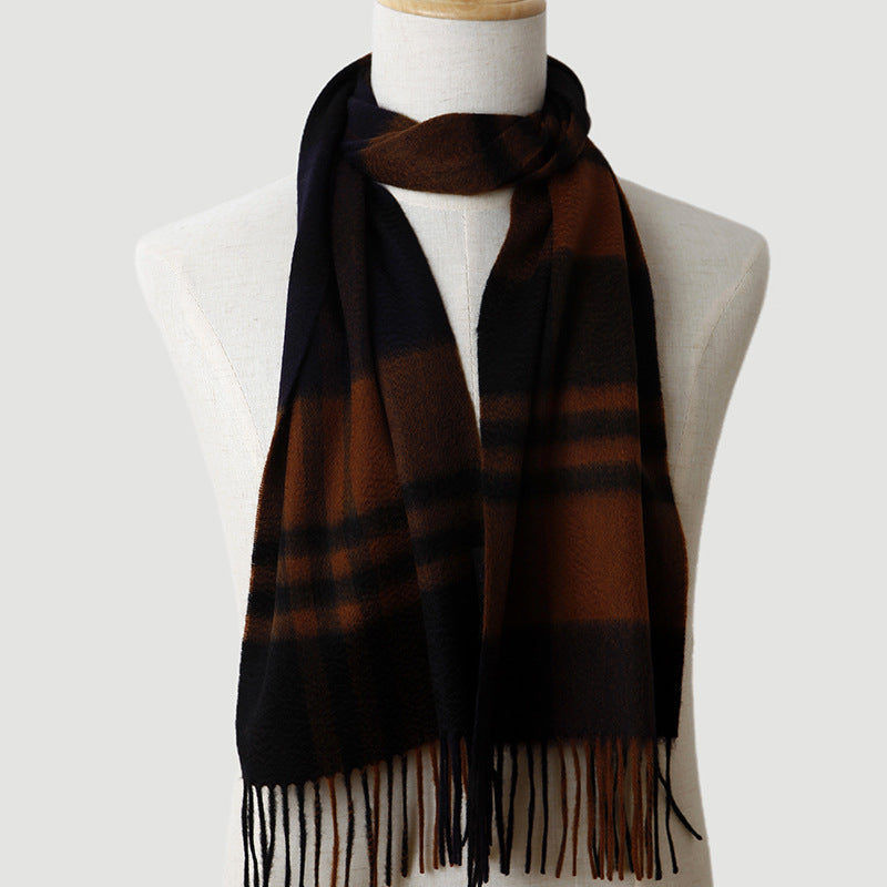men plaid cashmere scarf, striped, blue, male cashmere autumn and winter, thickened, warm