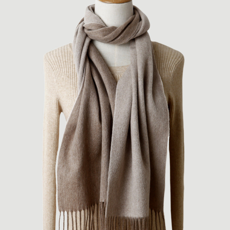 Men double-sided wool, scarf, solid color, two-color, fringed, thickened, warm, scarf wool