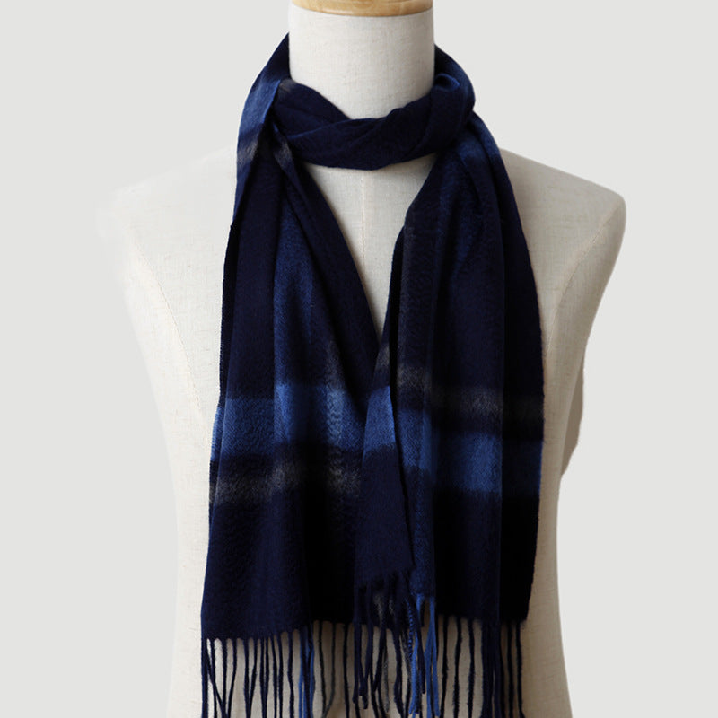 men plaid cashmere scarf, striped, blue, male cashmere autumn and winter, thickened, warm