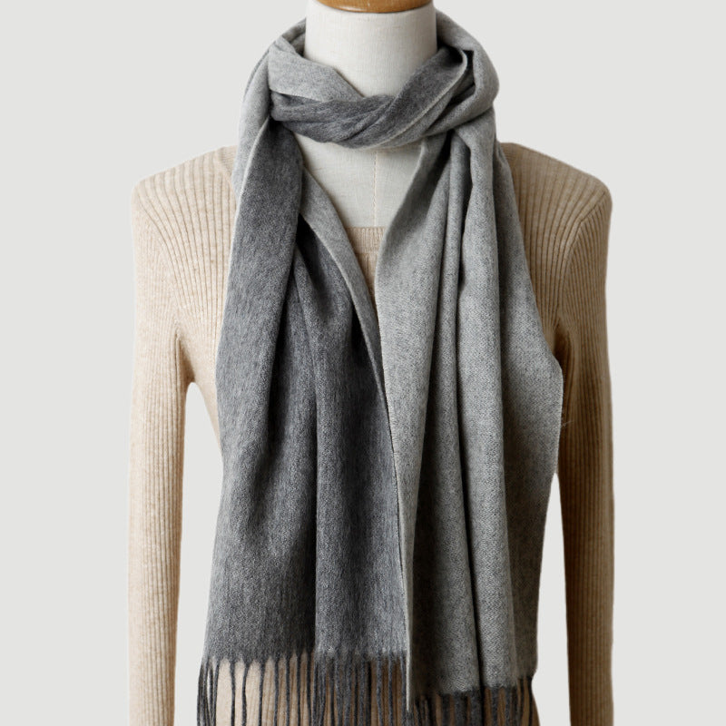 Men double-sided wool, scarf, solid color, two-color, fringed, thickened, warm, scarf wool