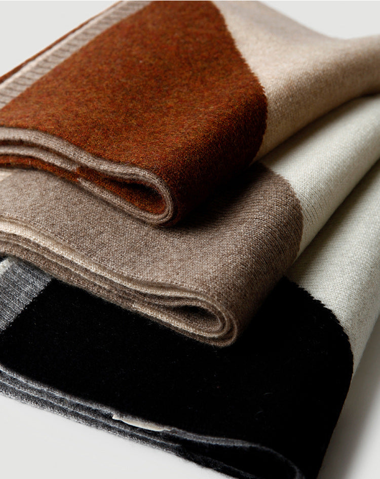 Men's and female couples, color matching, knitting, cashmere, scarf, thickening, autumn and winter, keeping warm