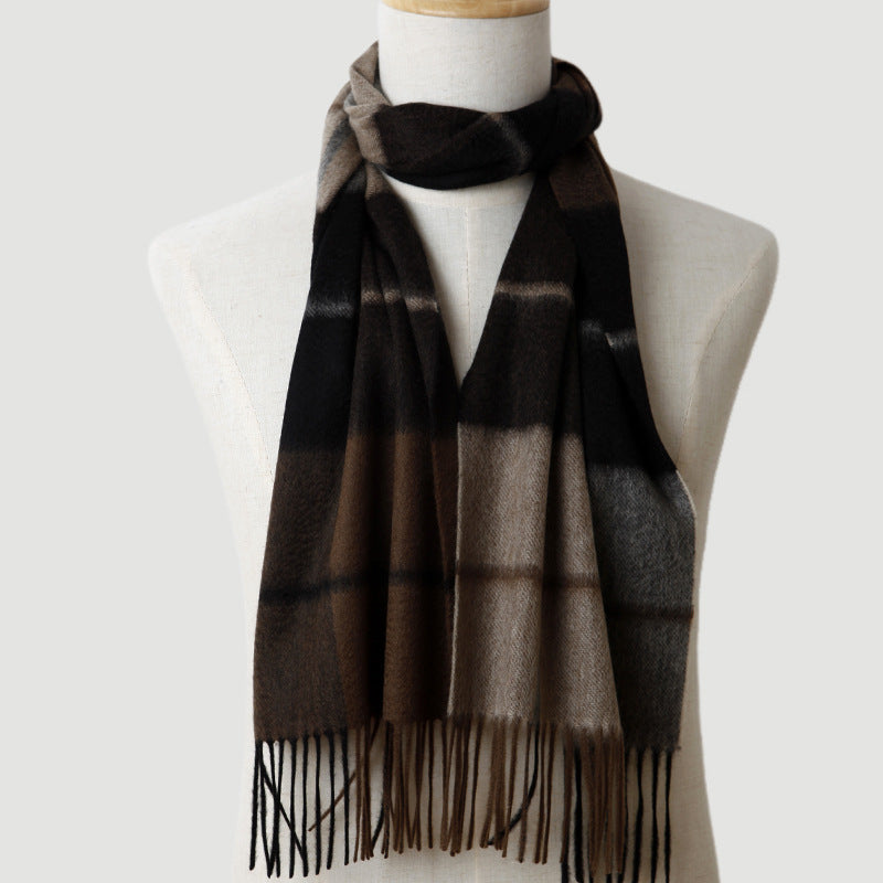 men plaid cashmere scarf, striped, blue, male cashmere autumn and winter, thickened, warm