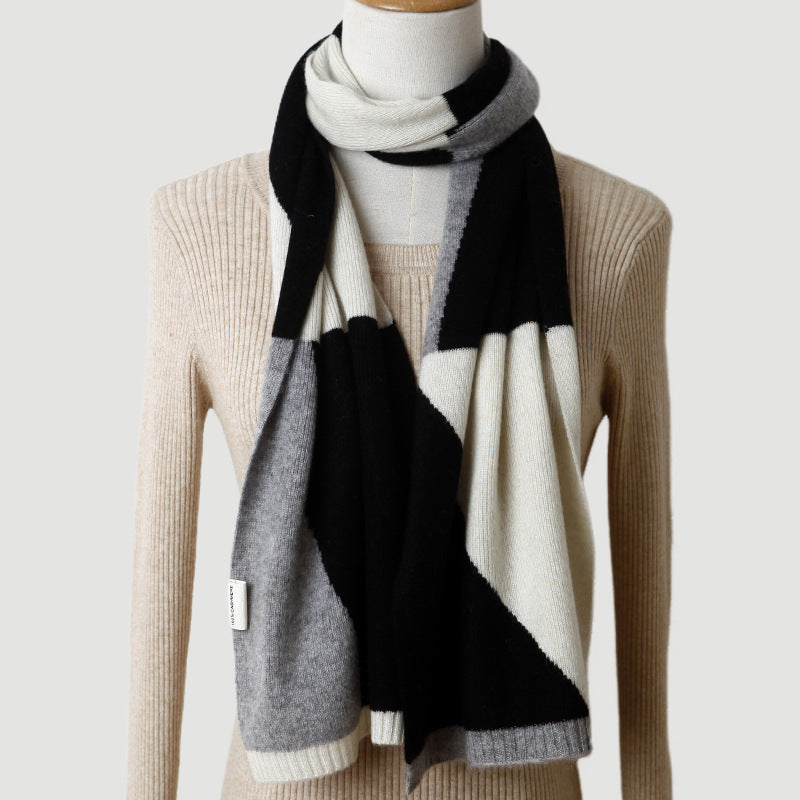 Men's and female couples, color matching, knitting, cashmere, scarf, thickening, autumn and winter, keeping warm