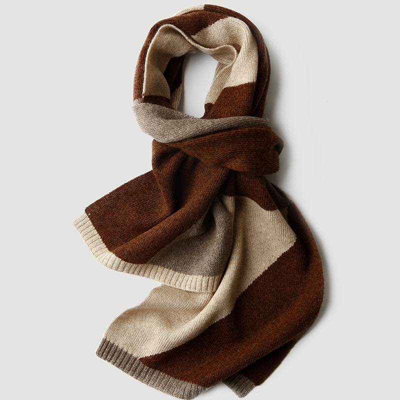 Men's and female couples, color matching, knitting, cashmere, scarf, thickening, autumn and winter, keeping warm