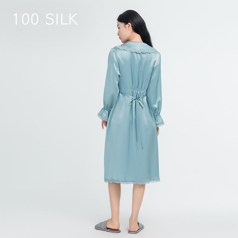 Silk nightgown 100% mulberry silk pajamas, women's lace, splicing, silk, loungewear