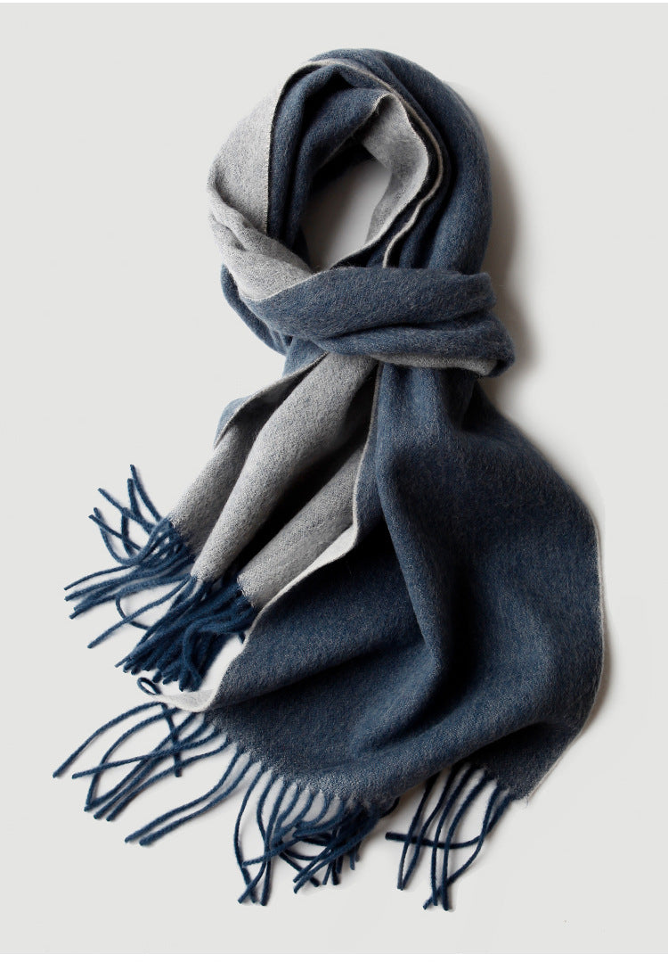 Men double-sided wool, scarf, solid color, two-color, fringed, thickened, warm, scarf wool