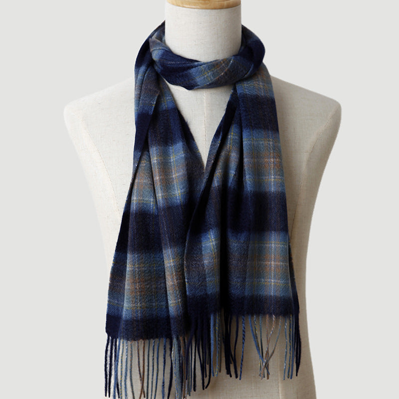 men plaid cashmere scarf, striped, blue, male cashmere autumn and winter, thickened, warm