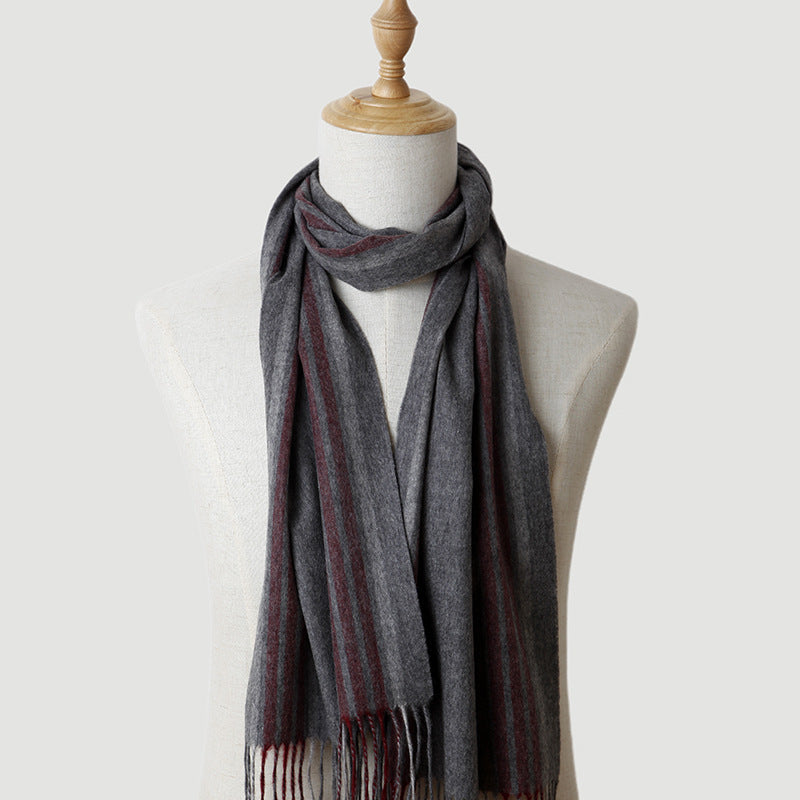 Men's, striped cashmere scarf, men's plaid, plaid, business, autumn and winter, warmth, medium thickness, gifts.