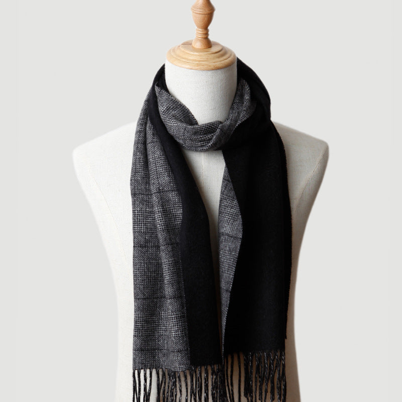 Men's, double-sided cashmere, scarf, plaid, thousand bird grid, solid color men's, autumn and winter, thickened, warm, scarf.