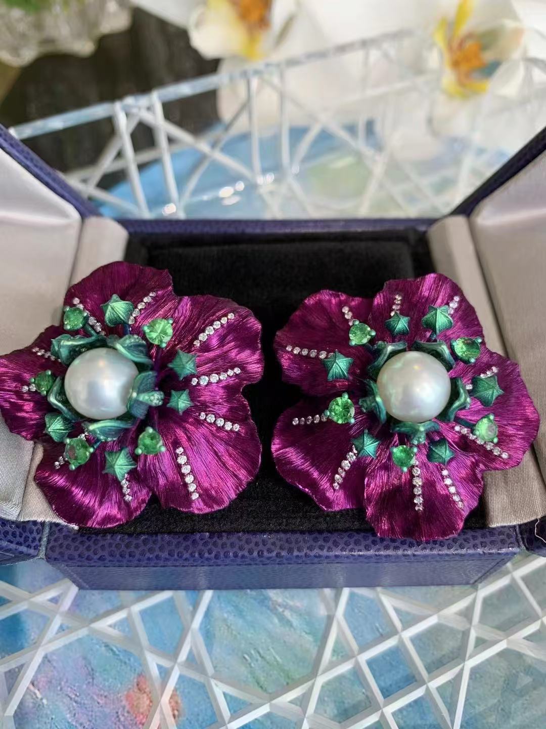 Jewelry Titanium and aluminum diamond Australian White Pearl Earrings