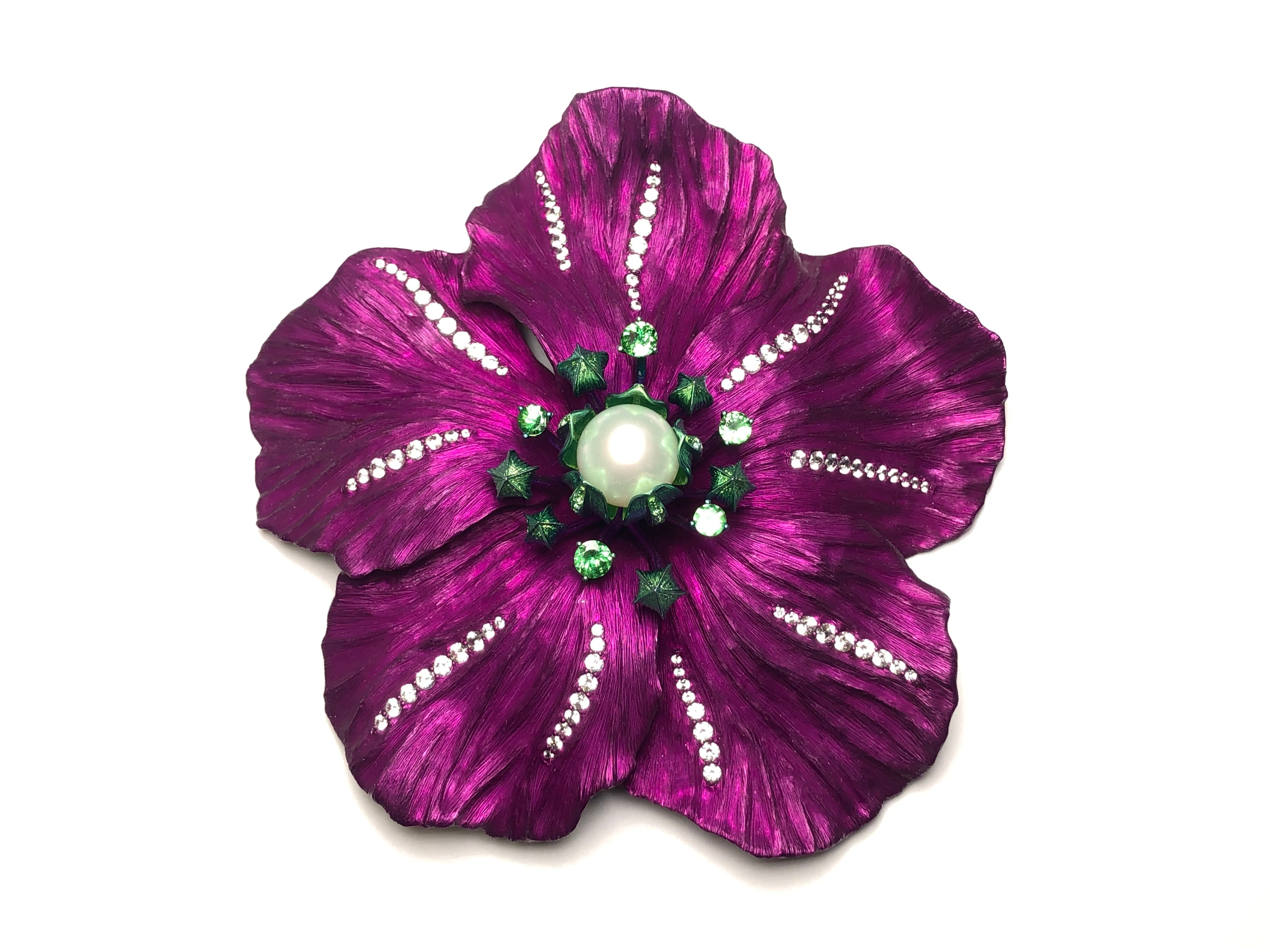 Jewelry Titanium and aluminum diamond Australian White Pearl brooch 110mm