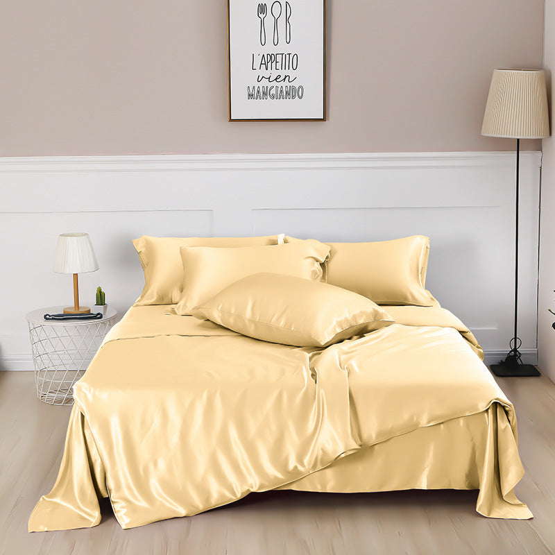 30-meter silk four-piece set of 100% silk mulberry silk, solid color mattress, bed sheet, wide quilt cover