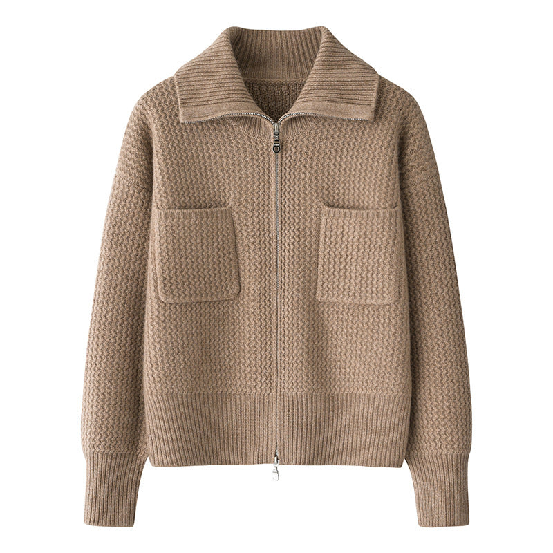 Inner Mongolia 700g lapel zipper autumn and winter casual cashmere